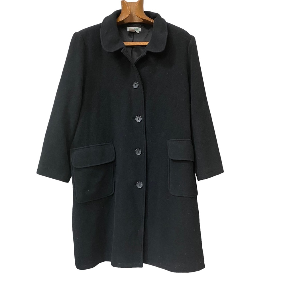 Ulla Popken Black Wool Trench Coat Womens Plus16 18 16W 18W 1X